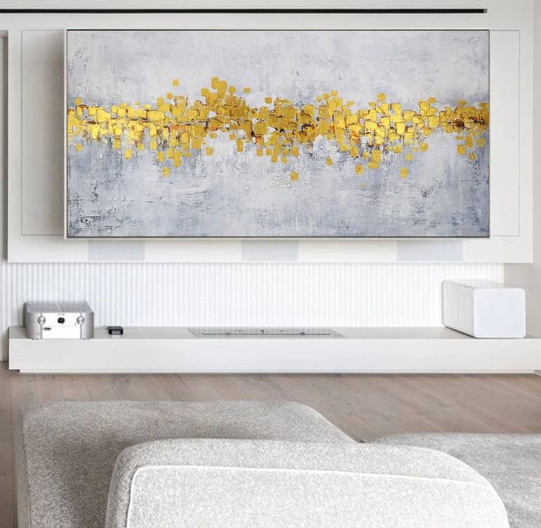 Gold Original Leaf Modern Abstract Canvas Artwork 3TC6D